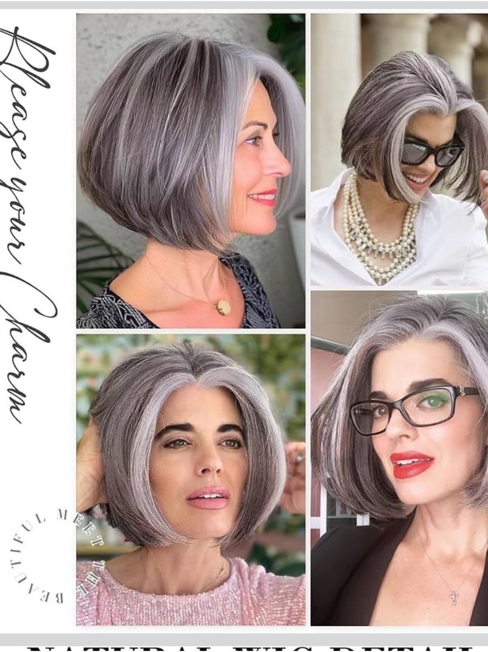 Testar Grey Mixed White Wig for Women Short Salt and Pepper Straight Lace Front - Picture 4 of 8